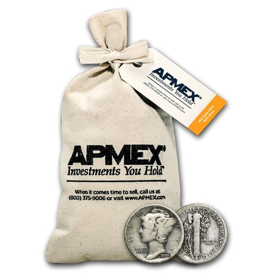 90% Silver Mercury Dime $50 Face Value Bag Avg Circ 90% Silver Mercury Dime $50 Face Value Bag Avg Circ
